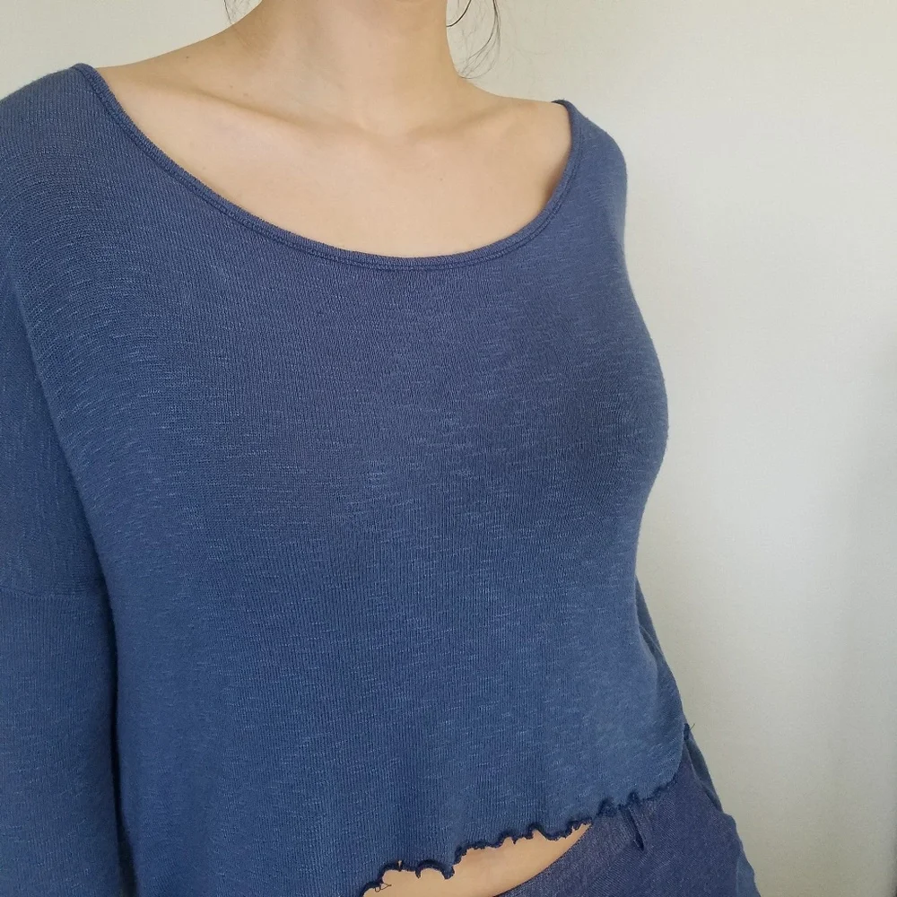 Blue Crochet Back Crop Top